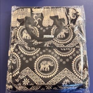 Elephant Print Canvas Backpack - Black & Cream
